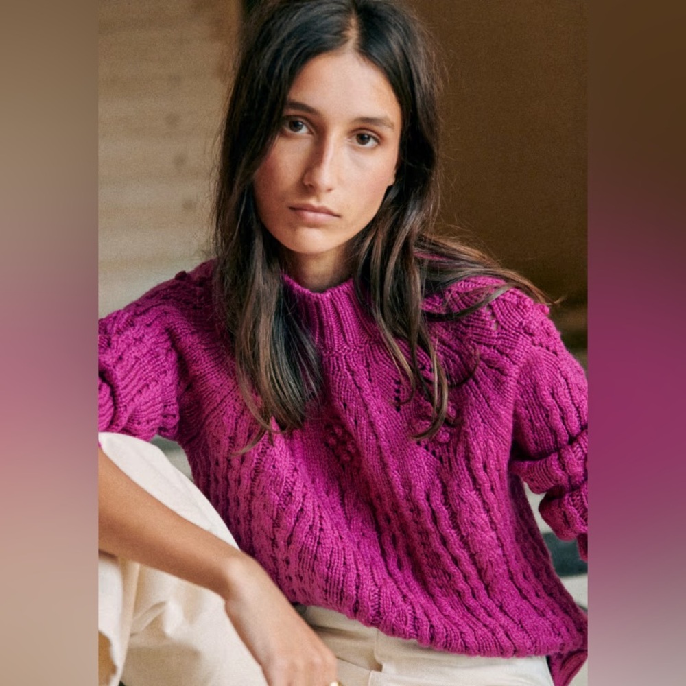 Sezane Aubin Jumper Women's Magenta Cable Knit Sweater